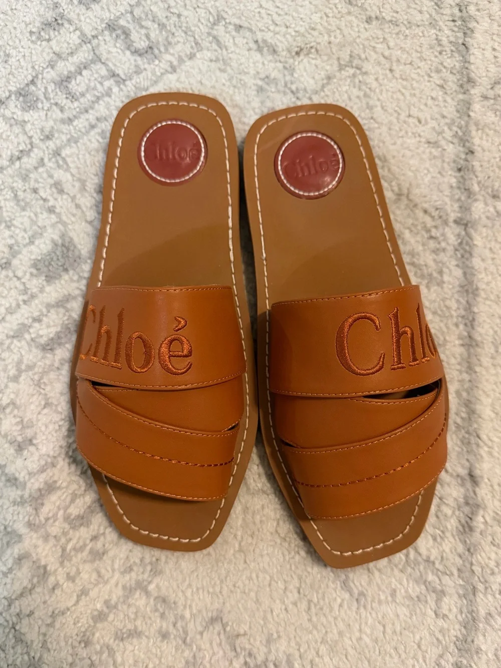 Chl*e Tan Leather Slide Sandals
